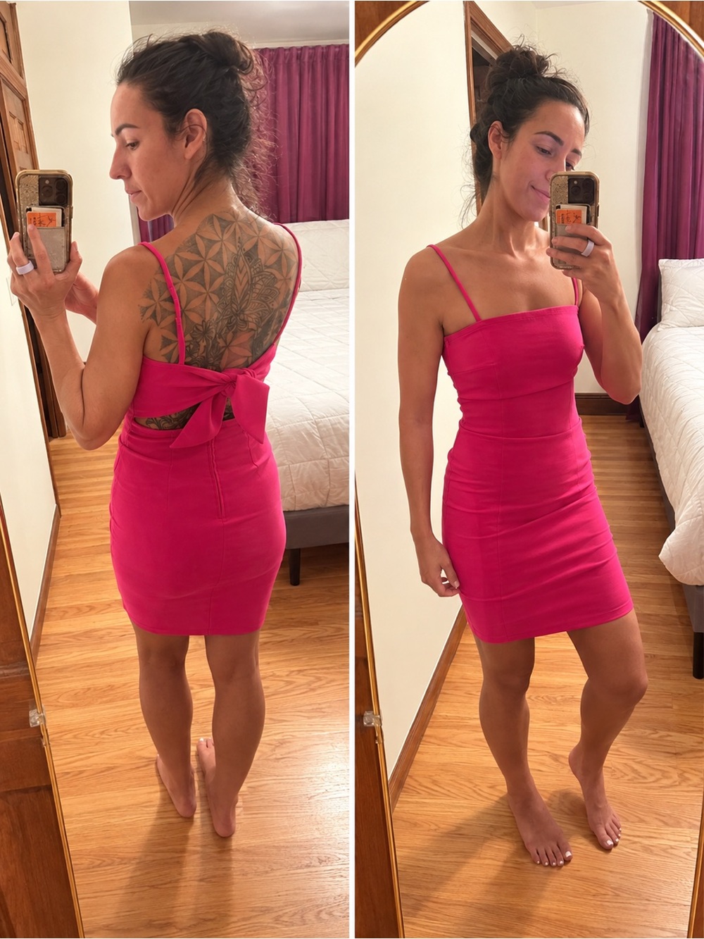 Windsor Hot Pink Spaghetti-Strap Mini Dress with Back Bow